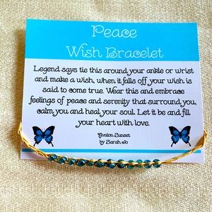 Peace Wish Bracelet / anklet hemp raffia braided with card jewelry summer